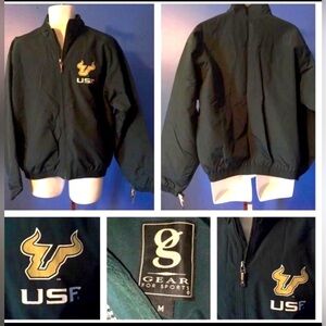 USF South Florida Bulls Tampa Medium M Green Sewn Logo Zipper Front Jacket NWT